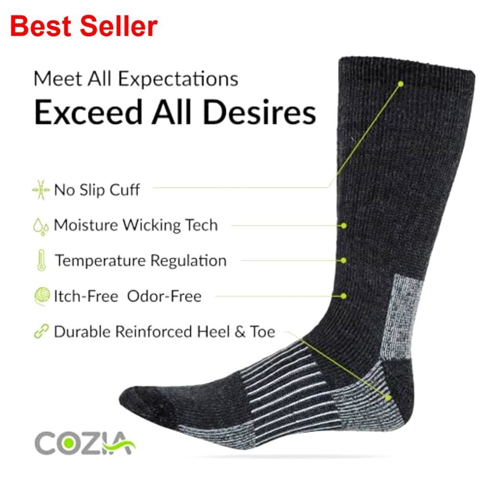 Merino Wool Thermal Socks for Men & Women, Winter Warm Cozy Hiking - Picture 3 of 6